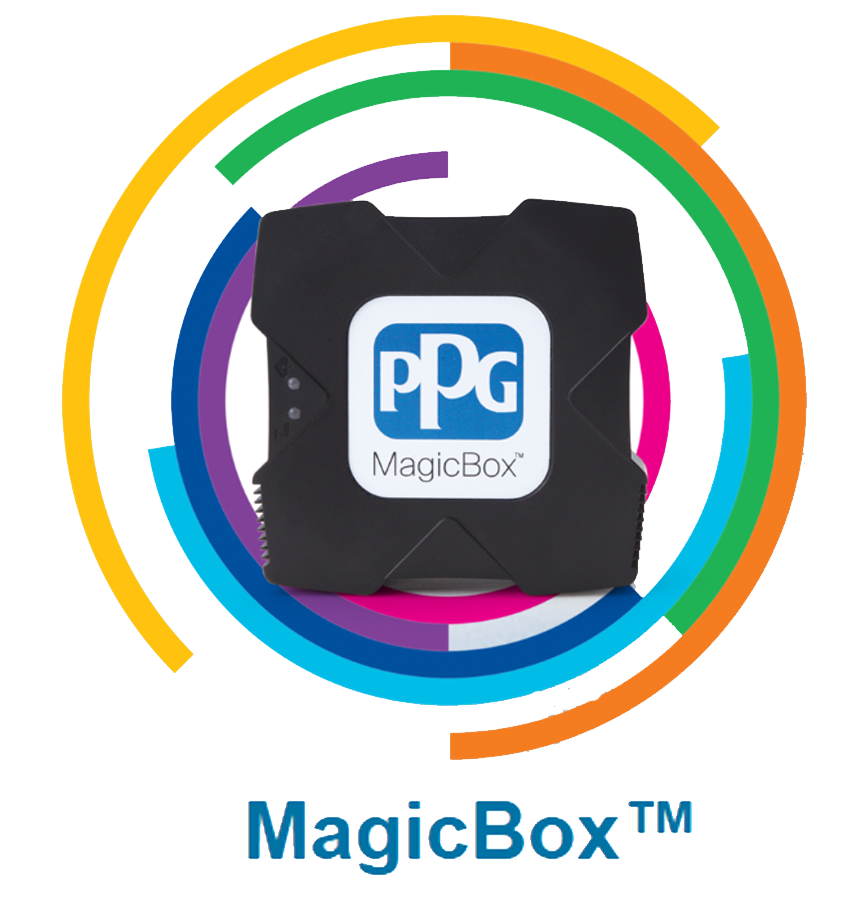 Icono Magic Box, del sistema PPGLINQ que aporta al taller conexión inalámbrica . Distribuido por Autopinturs Jorma