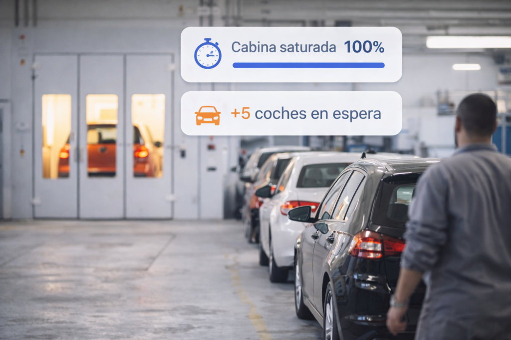 cabina saturada de un taller de carrocería