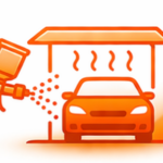 Logo de tiempo de pintado en una cabina de pintura